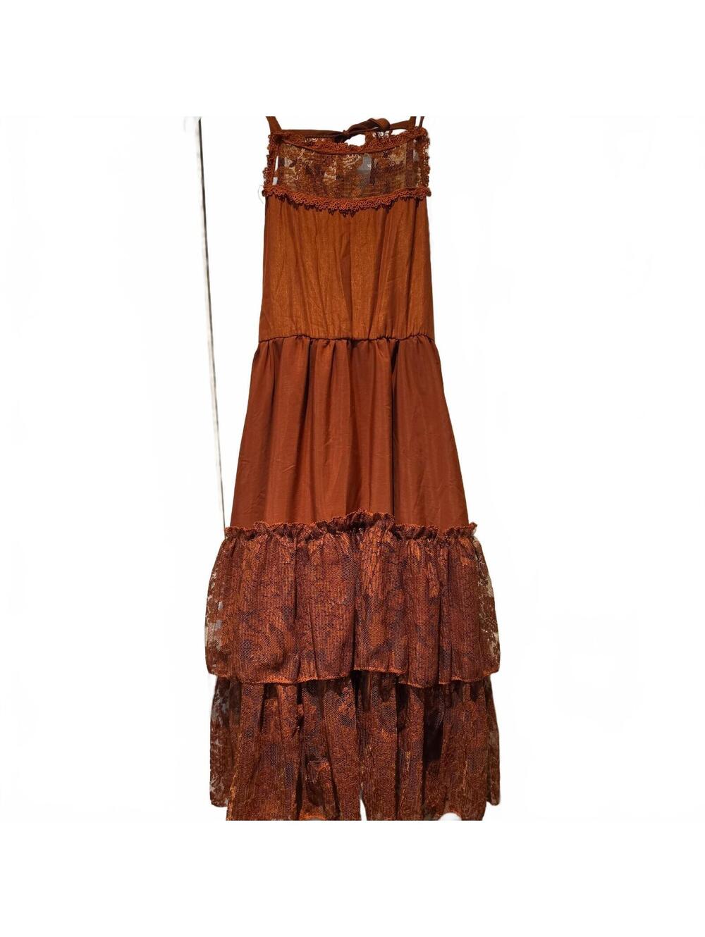 Joyfolie By Mia Joy 6 Girls Rust Colored Sleeveless Lace Tiered Maxi Dress